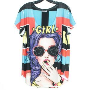 Free Kisses Womens Top Graphic Girl Sunglasses Short Sleeve Art To Wear 2X GC